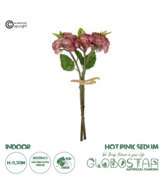 GloboStar® Artificial Garden HOT PINK SEDUM BOUQUET 21347 Τεχνητό Διακοσμητικό Μπουκέτο Ροζ Σέδο Y30cm